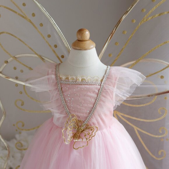 Pink Fairy Butterfly Dress Set w/ Wings Headband Wand Costume Portrait Party - Picture 4 of 9